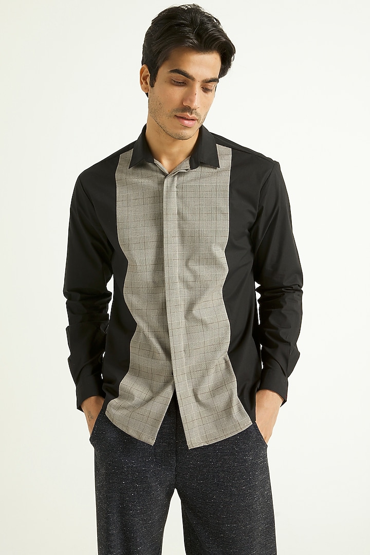 Black & Pastel Grey Color Blocked Summer Shirt by Dash and Dot Men at Pernia's Pop Up Shop