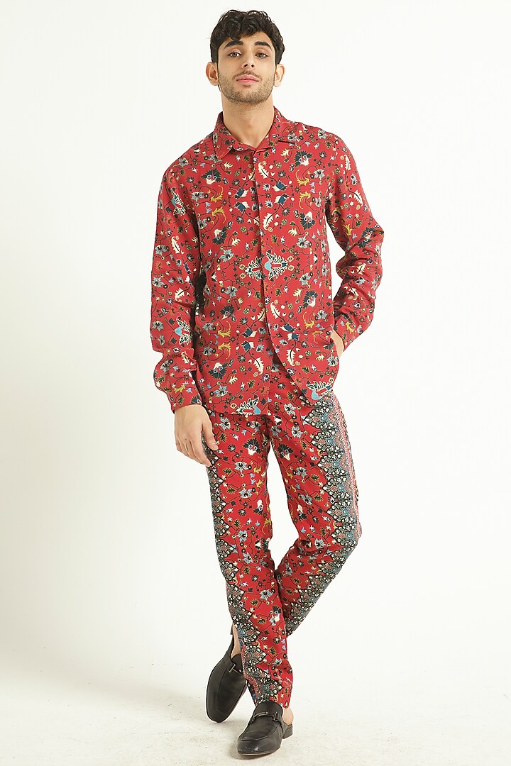 Burnt Red Printed Shirt by Dash and Dot Men