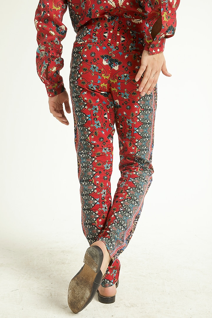 Burnt Red Printed Straight Pants by Dash and Dot Men at Pernia's Pop Up Shop