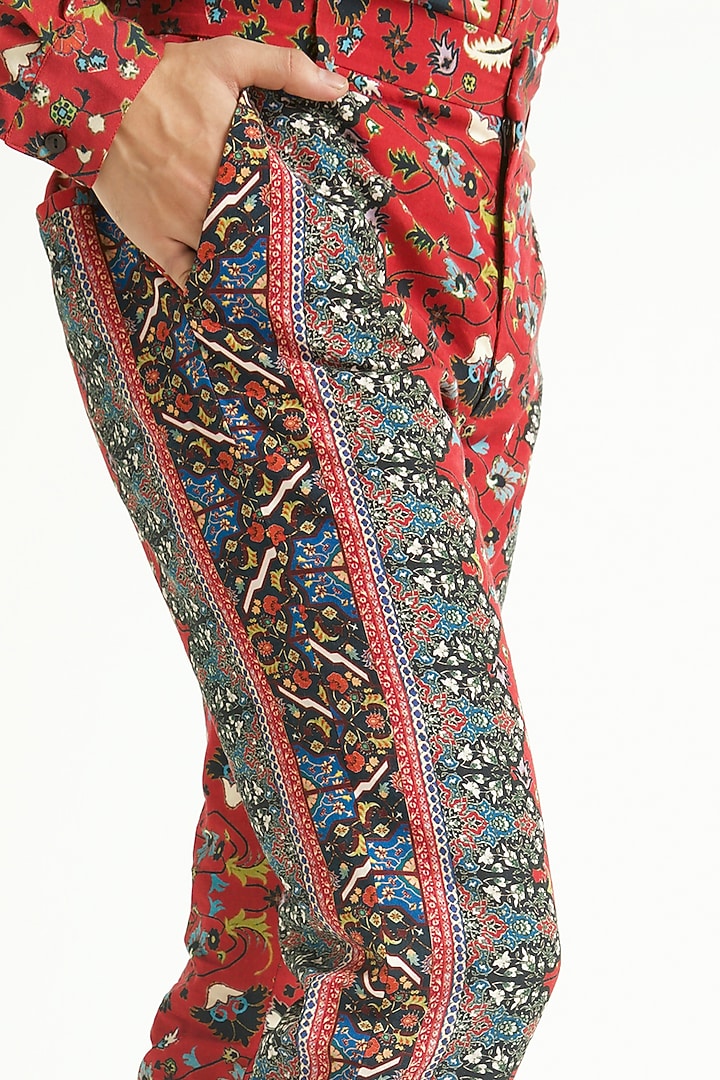 Burnt Red Printed Straight Pants by Dash and Dot Men at Pernia's Pop Up Shop