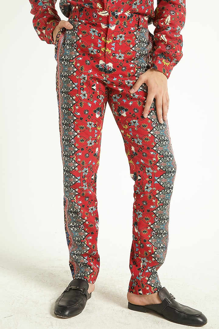 Burnt Red Printed Straight Pants by Dash and Dot Men at Pernia's Pop Up Shop