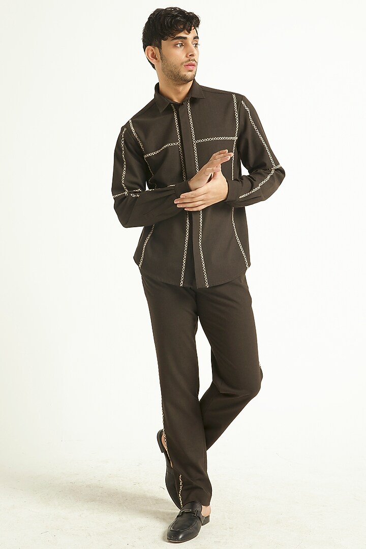 Taupe Brown Polyester Straight Pants by Dash and Dot Men at Pernia's Pop Up Shop