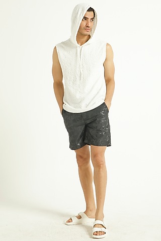 Black Cotton Embroidered Shirt Hoodie by Dash and Dot Men