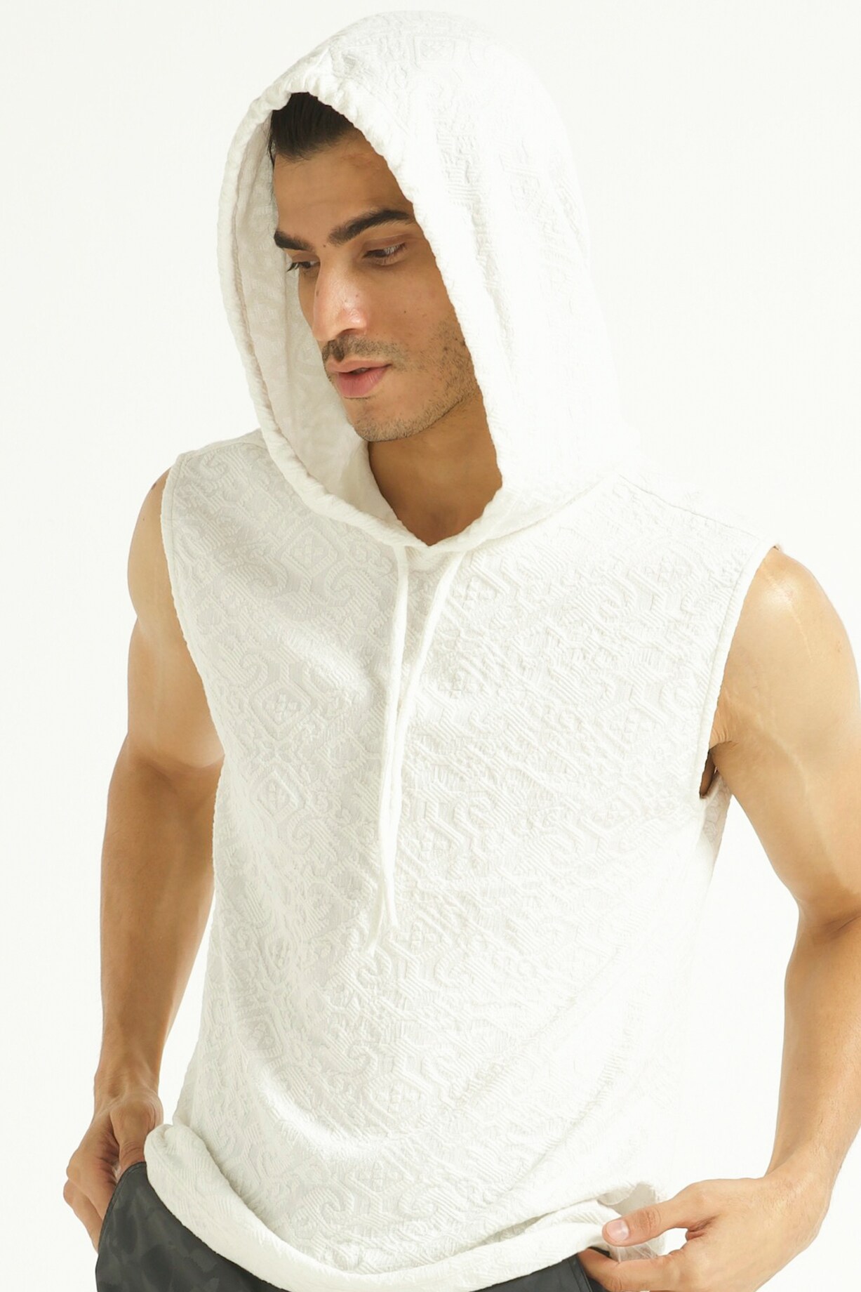 White Cotton Tank With Attached Hood by Dash and Dot Men