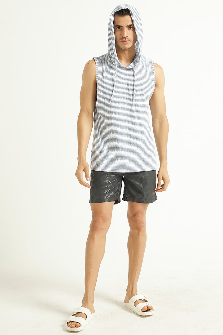 Cashmere Blue & White Cotton Tank With Attached Hood by Dash and Dot Men