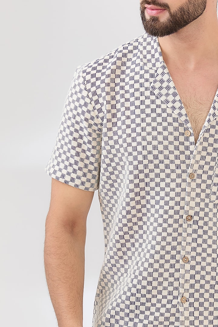 White Cotton Checkered Summer Shirt by Dash and Dot Men at Pernia's Pop Up Shop