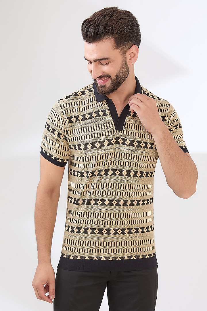Multi-Colored Cotton Polyester Jacquard Polo T-Shirt by Dash and Dot Men