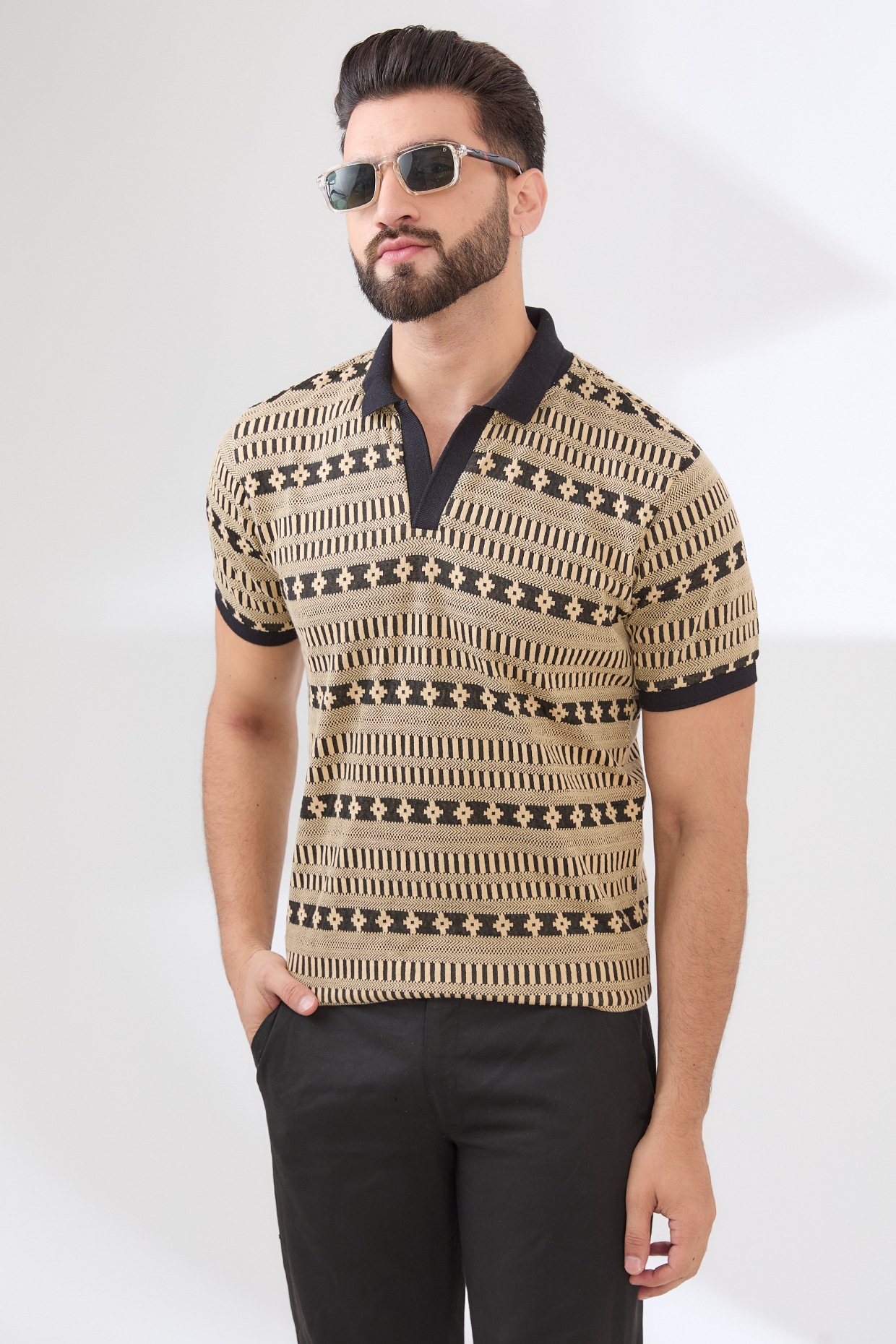 Multi-Colored Cotton Polyester Jacquard Polo T-Shirt by Dash and