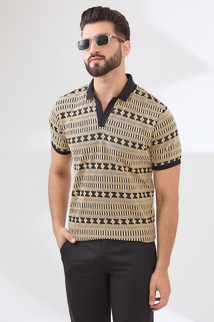 Multi-Colored Cotton Polyester Jacquard Polo T-Shirt by Dash and Dot Men at Pernia's Pop Up Shop