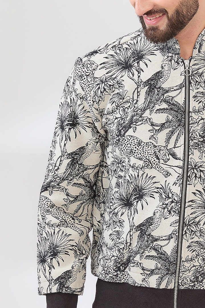 Ivory Jacquard Floral Embroidered Bomber Jacket by Dash and Dot Men at Pernia's Pop Up Shop