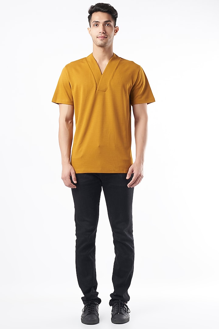 Mustard Recycled Polyester & Pima Cotton Blend T-Shirt by Dash and Dot Men