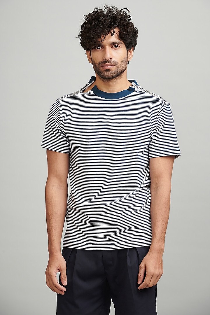 Navy Blue & White Organic Cotton T-Shirt by Dash and Dot Men