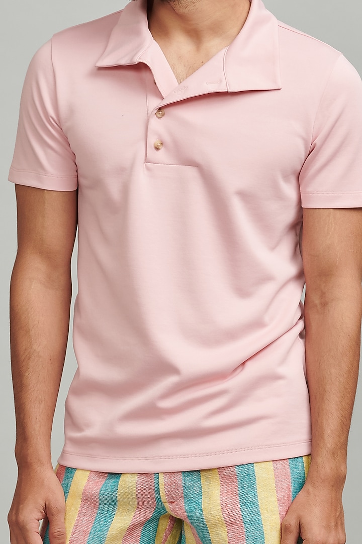 Pink Pima Cotton Polo T-Shirt by Dash and Dot Men at Pernia's Pop Up Shop