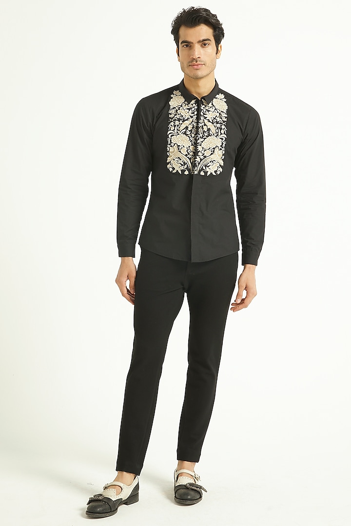 Black Embroidered Shirt by Dash and Dot Men