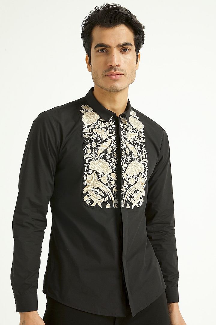 Amrit Dawani Moon Embellished Shirt, Men, Shirts, Casual Shirts, Black,  Wolf, Cotton, Collar, Full in 2023