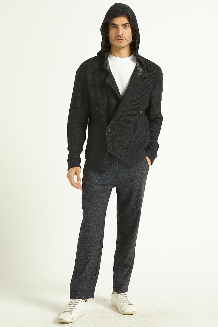Black Suiting Hoodie Jacket by Dash and Dot Men