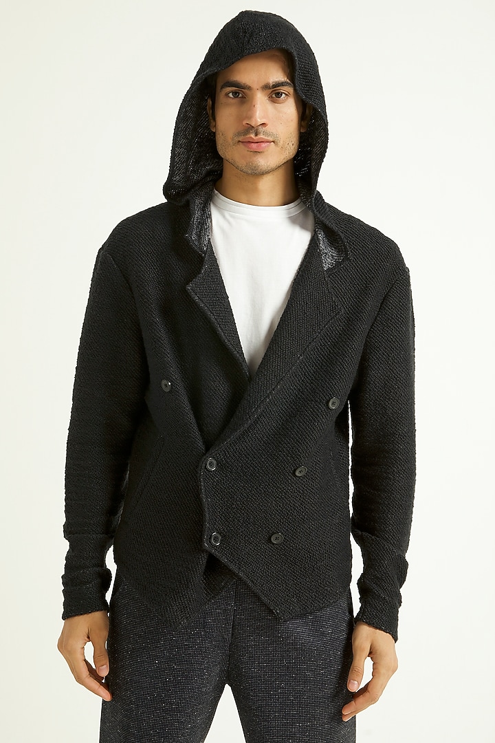 Black Suiting Hoodie Jacket by Dash and Dot Men at Pernia's Pop Up Shop