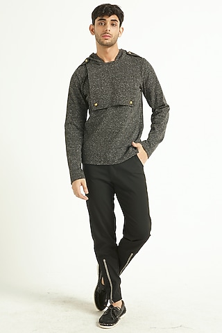 Grey Polyester Hoodie by Dash and Dot Men