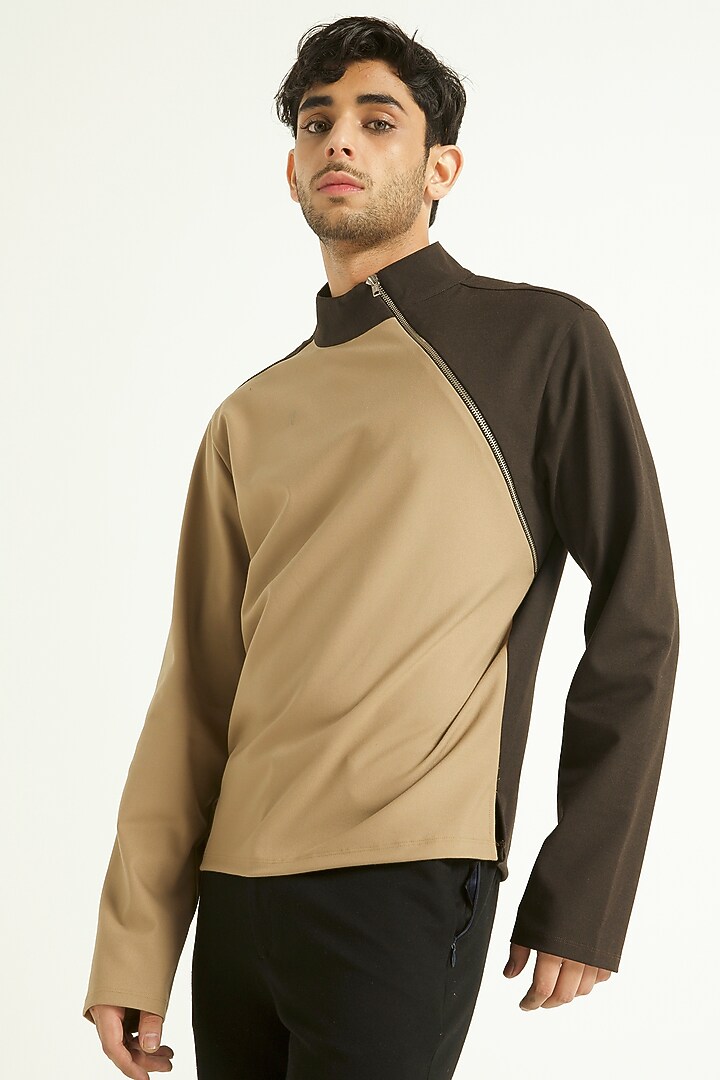 Brown Color Blocked Sweatshirt by Dash and Dot Men at Pernia's Pop Up Shop