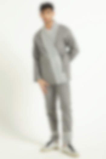 Grey Denim Color-Blocked Jacket Set by Dash and Dot Men