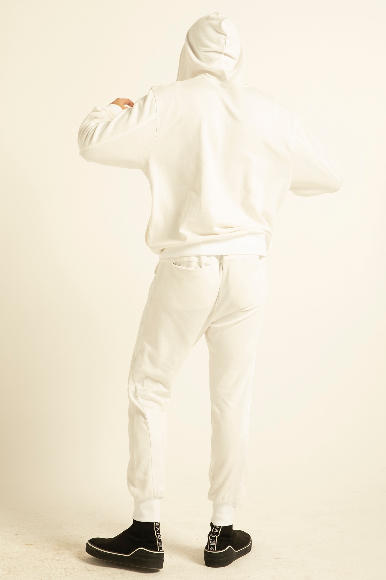 White Drop Crotch Jogger Pants Design by Dash and Dot Men at