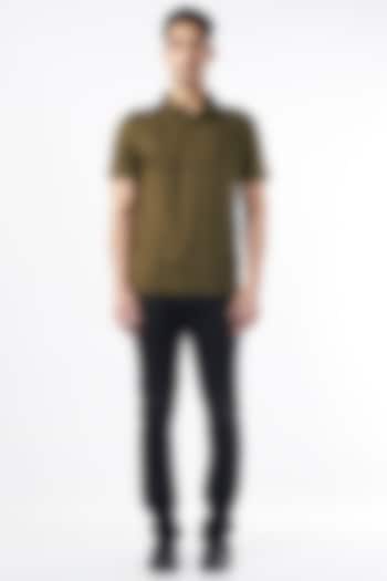 Military Green Recycled Polyester & Elastane Polo T-Shirt by Dash and Dot Men