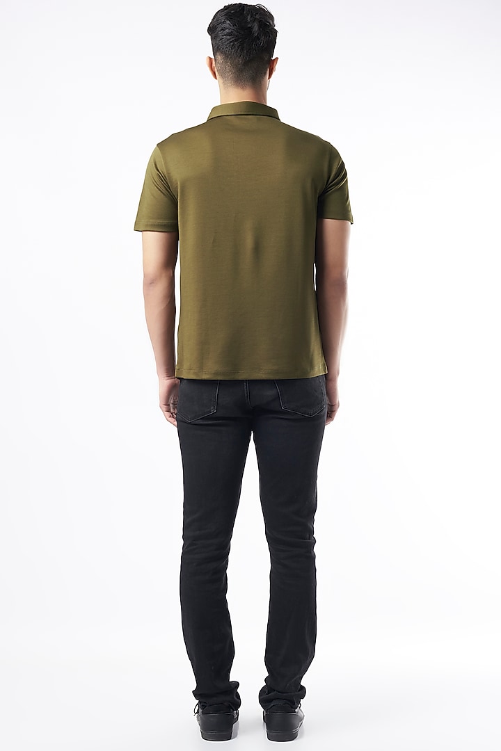 Military Green Recycled Polyester & Elastane Polo T-Shirt by Dash and Dot Men at Pernia's Pop Up Shop