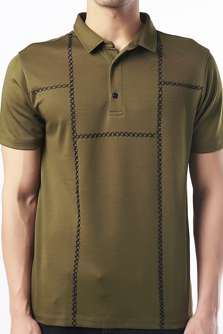 Military Green Recycled Polyester & Elastane Polo T-Shirt by Dash and Dot Men at Pernia's Pop Up Shop