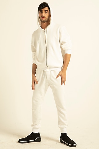 White Modal Cotton Hoodie by Dash and Dot Men
