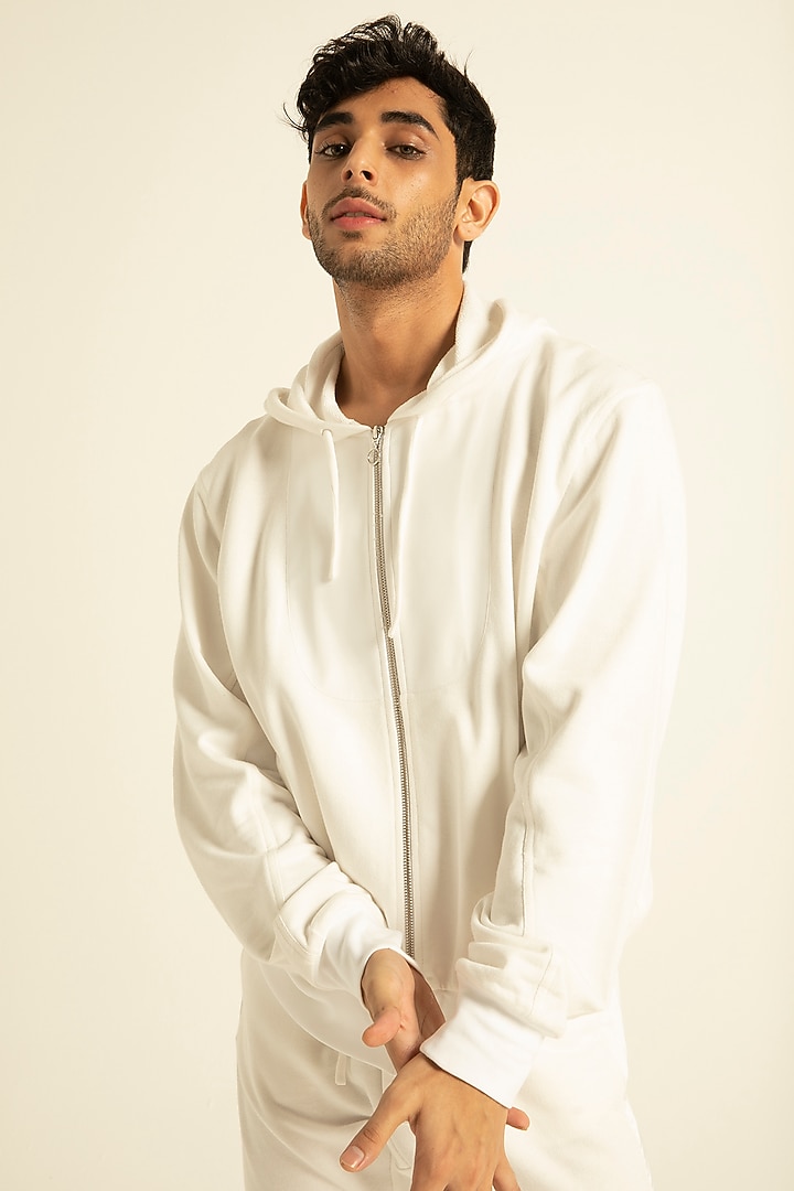 White Modal Cotton Hoodie by Dash and Dot Men at Pernia's Pop Up Shop