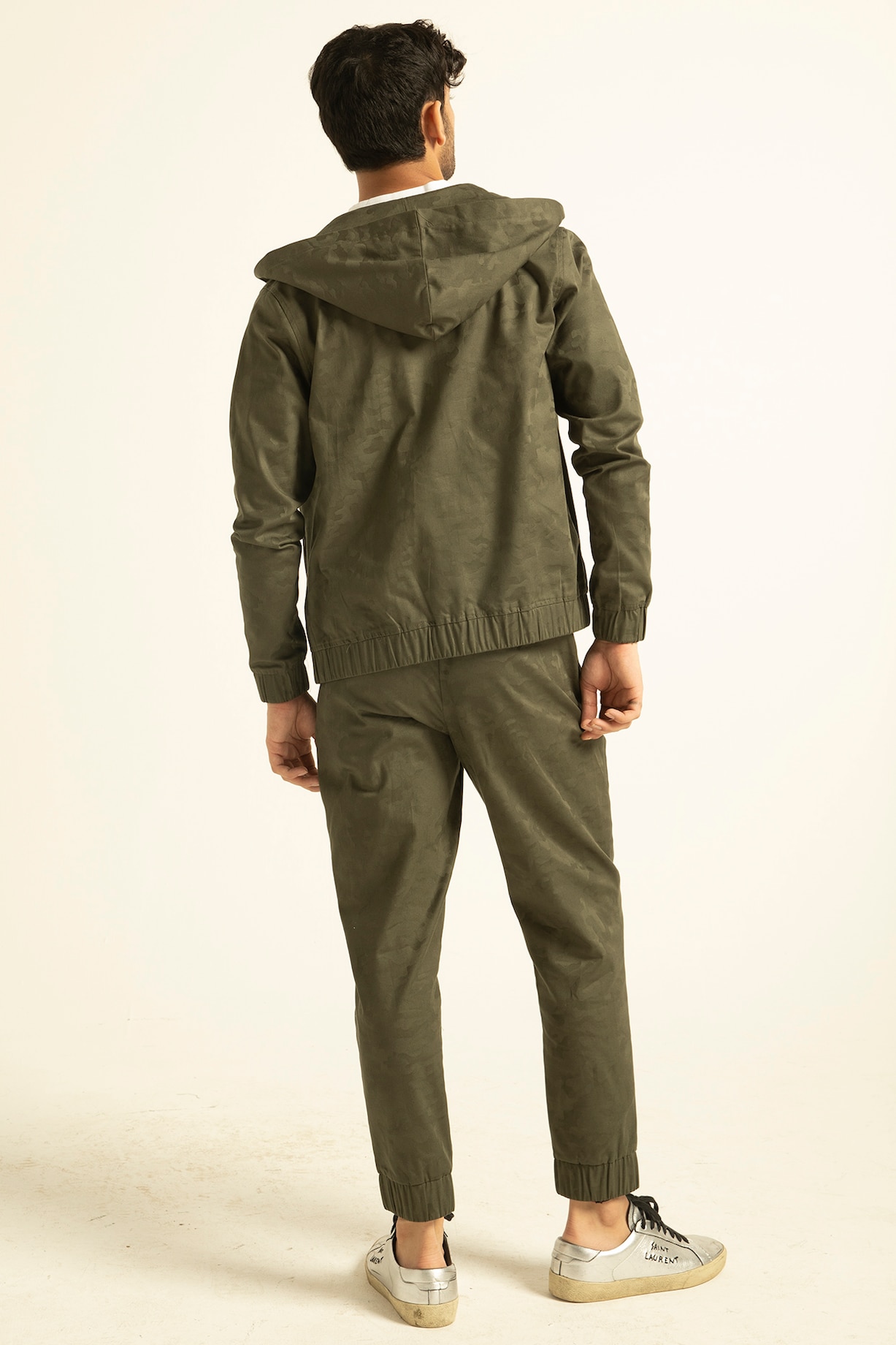 Military Green Polyester Viscose Hoodie by Dash and Dot Men at