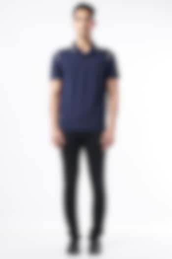 Navy Polyester, Viscose, & Elastane Polo T-Shirt by Dash and Dot Men