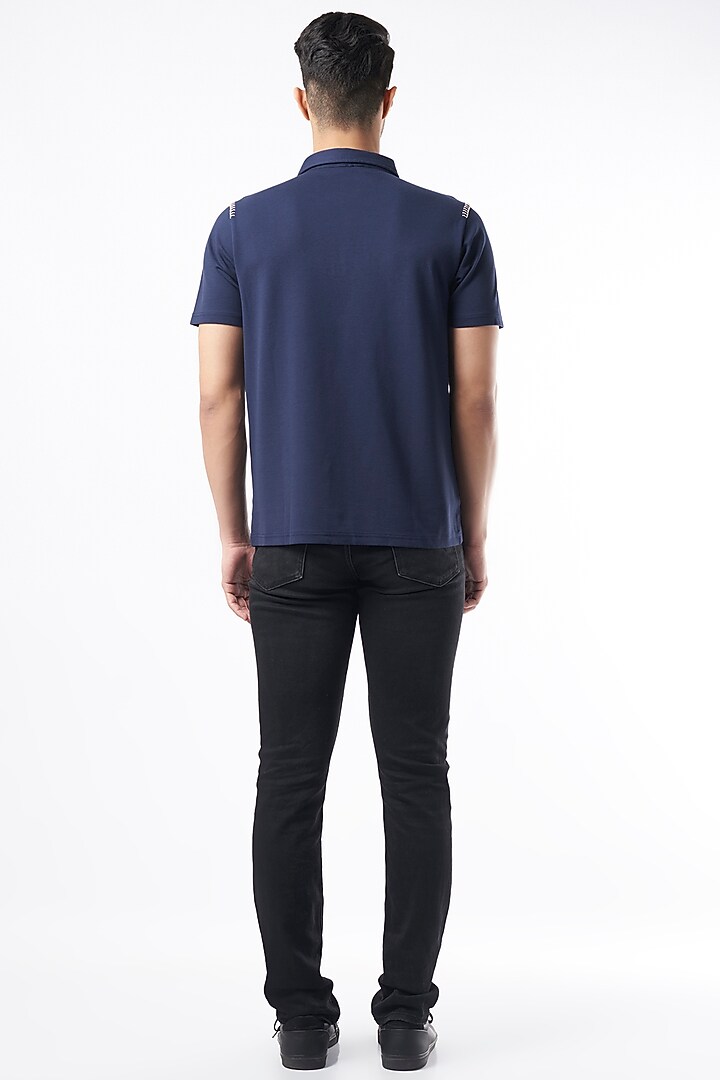 Navy Polyester, Viscose, & Elastane Polo T-Shirt by Dash and Dot Men at Pernia's Pop Up Shop