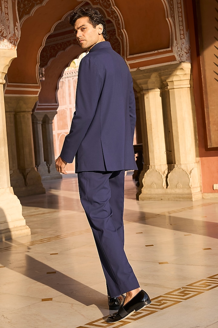Navy Polyester & Suiting Trouser by Dash and Dot Men at Pernia's Pop Up Shop