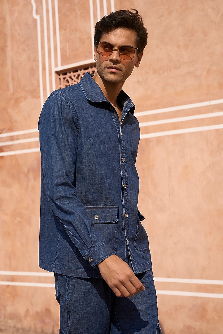 Blue Soft Cotton Washed Denim Co-Ord Set by Dash and Dot Men at Pernia's Pop Up Shop
