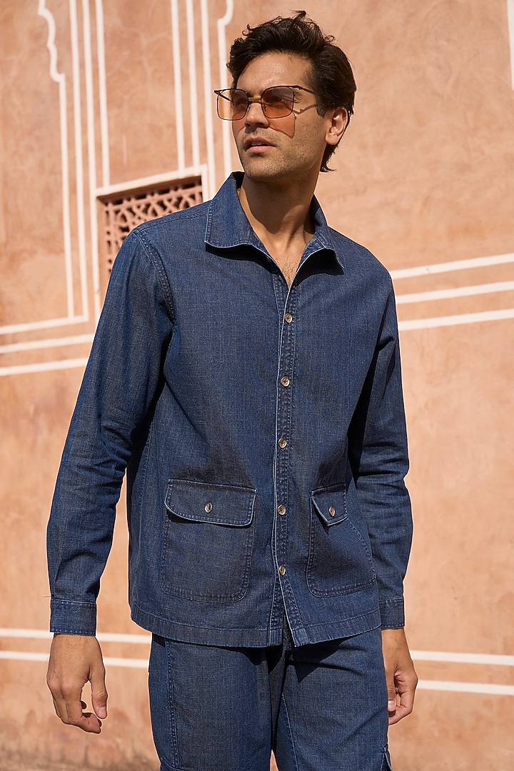 Blue Soft Cotton Washed Denim Co-Ord Set by Dash and Dot Men at Pernia's Pop Up Shop
