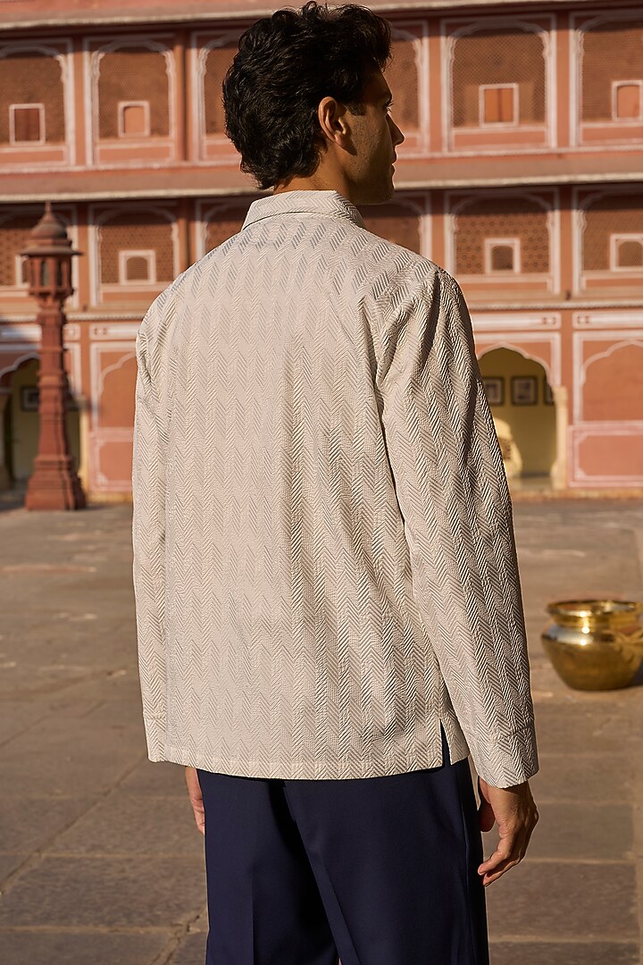 Grey & White Polyester Textured Summer Shirt by Dash and Dot Men at Pernia's Pop Up Shop