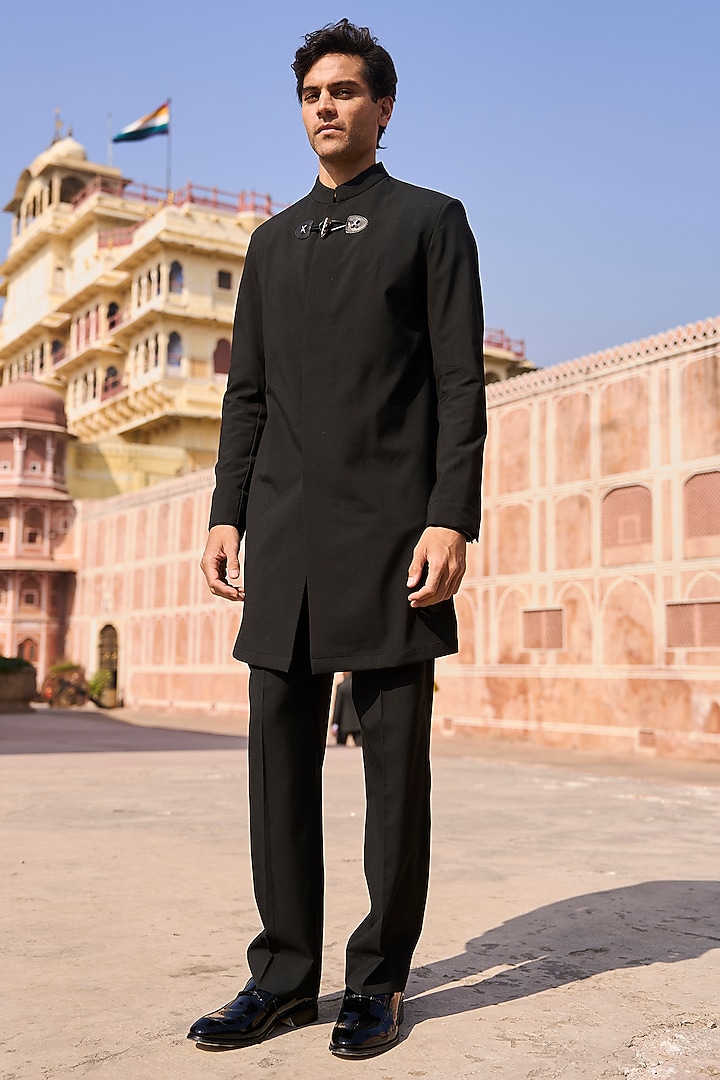Black Polyester & Suiting Trouser Set by Dash and Dot Men at Pernia's Pop Up Shop