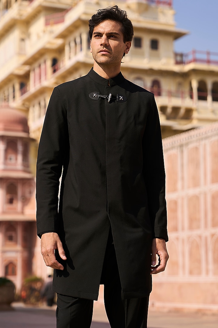 Black Polyester & Suiting Trouser Set by Dash and Dot Men at Pernia's Pop Up Shop