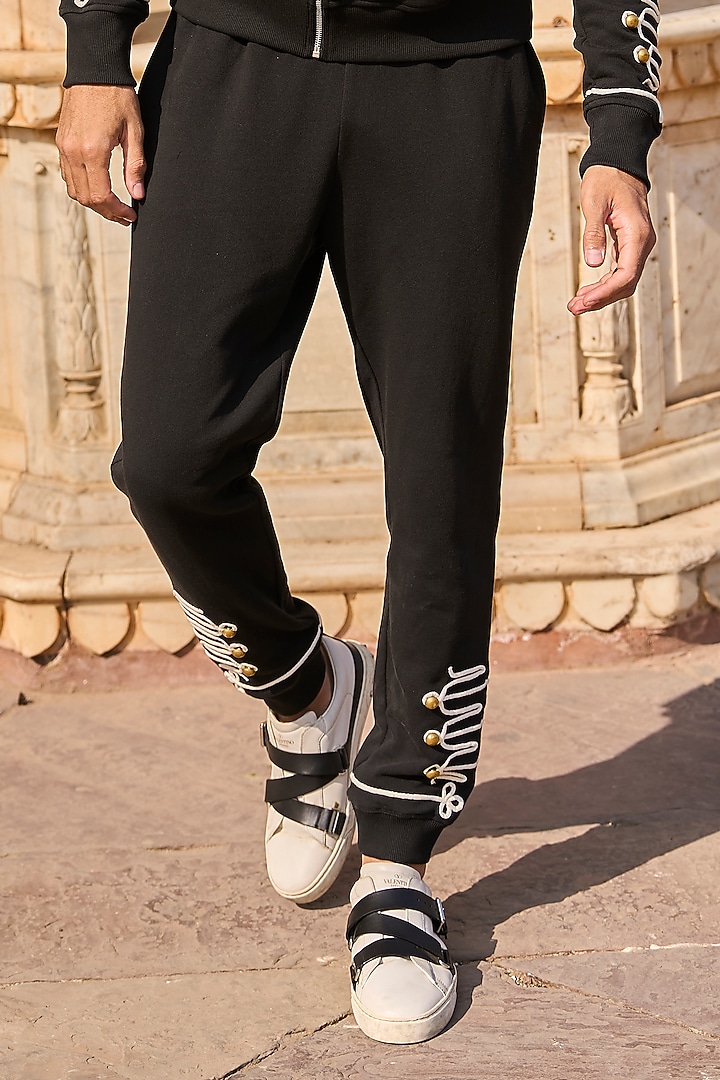 Black Organic Cotton Dori Embroidered Co-Ord Set by Dash and Dot Men at Pernia's Pop Up Shop