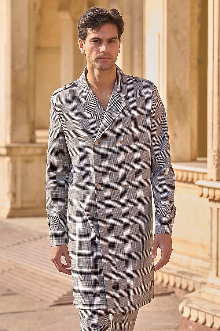 Grey Polyester & Suiting Checkered Trouser Set by Dash and Dot Men at Pernia's Pop Up Shop