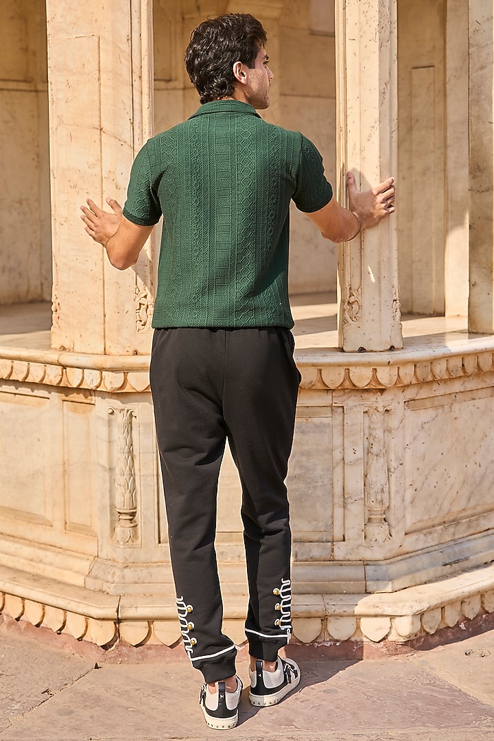 Forest Green Cotton & Jacquard Polo T-shirt by Dash and Dot Men at Pernia's Pop Up Shop