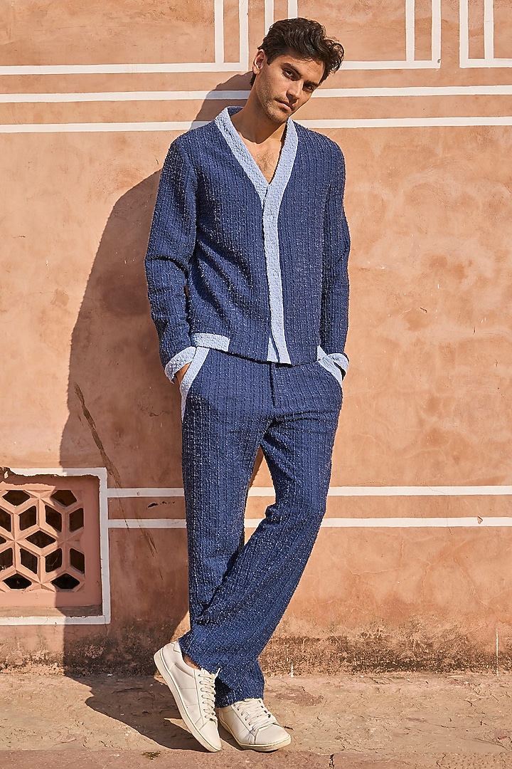 Light Blue Polyester & Spandex Knit Summer Shirt by Dash and Dot Men at Pernia's Pop Up Shop