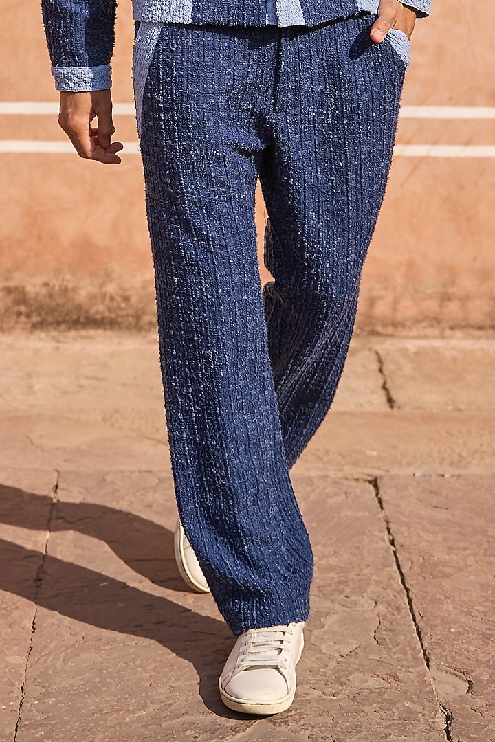 Light Blue Polyester & Spandex Straight-Cut Pant by Dash and Dot Men at Pernia's Pop Up Shop