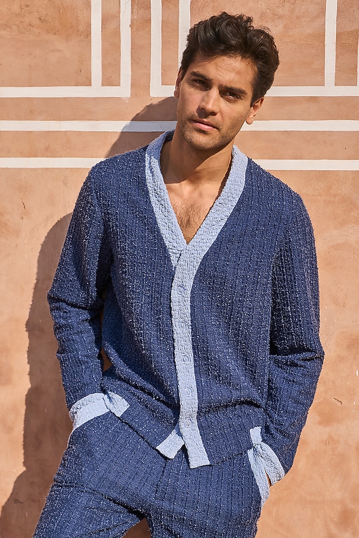 Light Blue Polyester & Spandex Knit Co-Ord Set by Dash and Dot Men at Pernia's Pop Up Shop