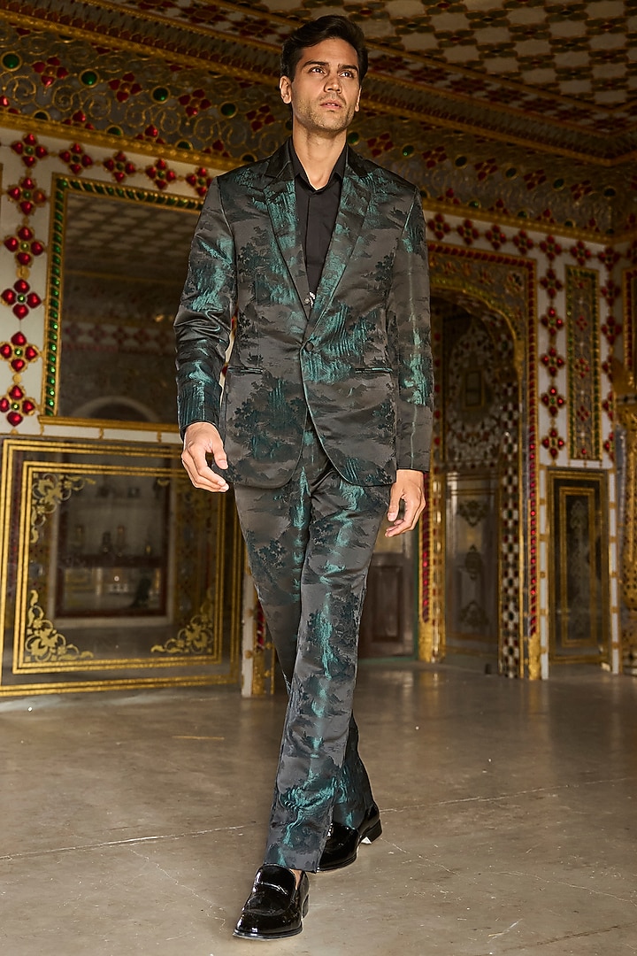 Green & Black Polyester Blazer by Dash and Dot Men at Pernia's Pop Up Shop