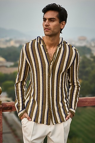 Multi-Colored Cotton Polyester Knitted Textured Hoodie by Dash and Dot Men
