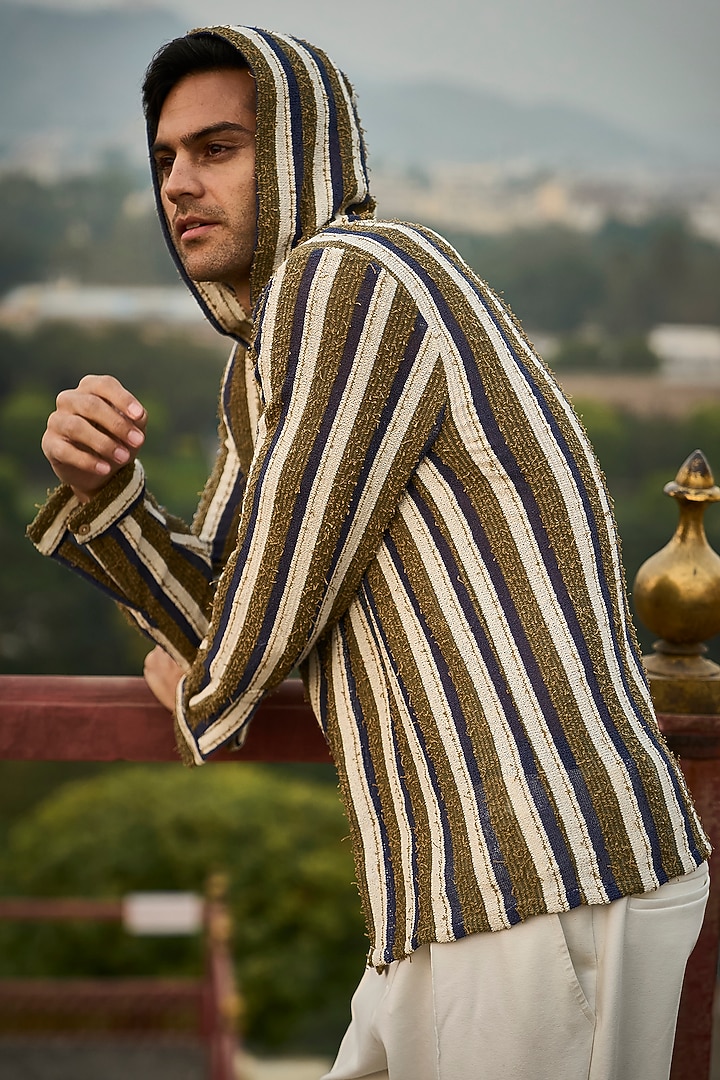 Multi-Colored Cotton Polyester Knitted Textured Hoodie by Dash and Dot Men at Pernia's Pop Up Shop