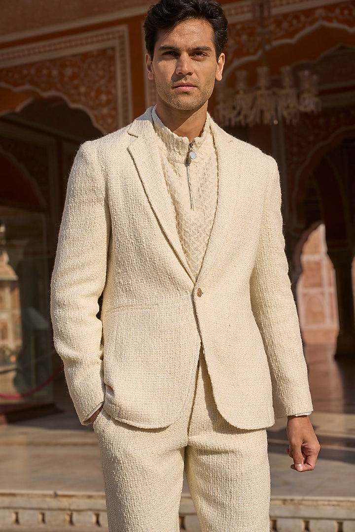 Ivory Polyester Blazer Set by Dash and Dot Men at Pernia's Pop Up Shop