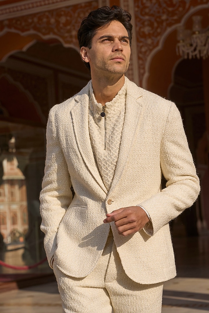 Ivory Polyester Blazer Set by Dash and Dot Men at Pernia's Pop Up Shop